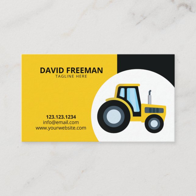 Simple Yellow & Black Tractor Construction Business Card (Front)