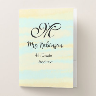 simple yellow blue watercolor teacher appreciation pocket folder