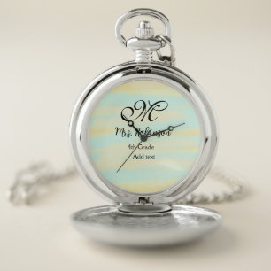 simple yellow blue watercolor teacher appreciation pocket watch