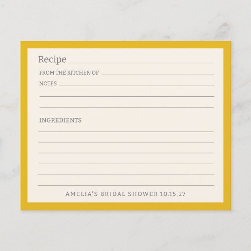 Simple Yellow Border Personalized Recipe Card