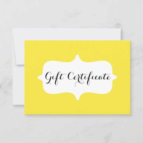 Simple Yellow Business Gift Certificate Card