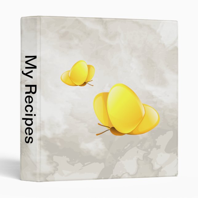 Simple Yellow Butterflies 3 Ring Binder (Front/Spine)