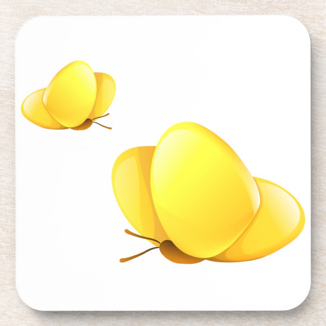 Simple Yellow Butterflies Beverage Coaster (Front)