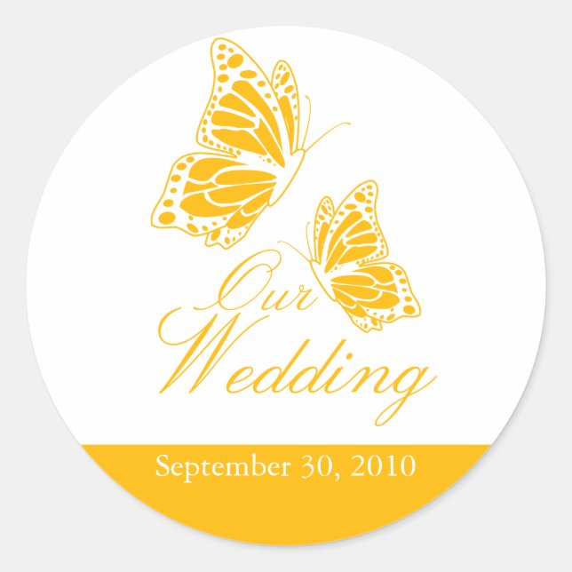 Simple Yellow Butterfly Wedding Announcement Classic Round Sticker (Front)