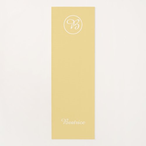 Simple yellow color block monogram and name yoga mat