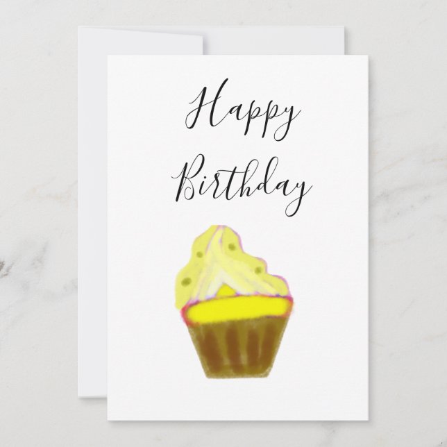 simple yellow cupcake elegant happy birthday (Front)