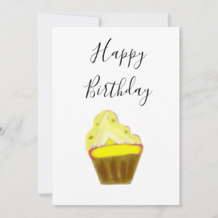 simple yellow cupcake elegant happy birthday