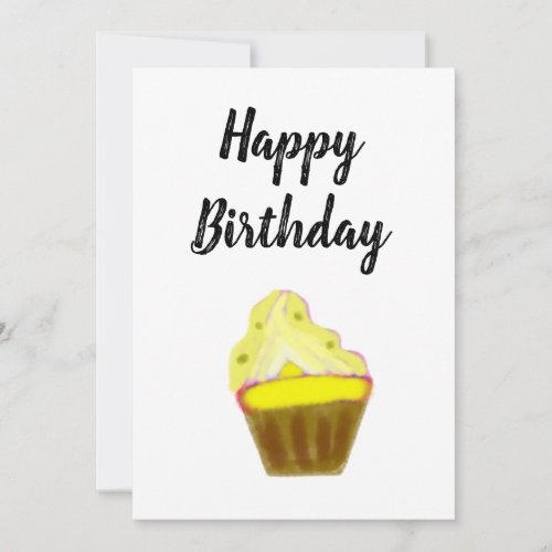simple yellow cupcake elegant happy birthday thank you card