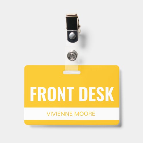 Simple Yellow Custom Hotel Front Desk Employee ID Badge