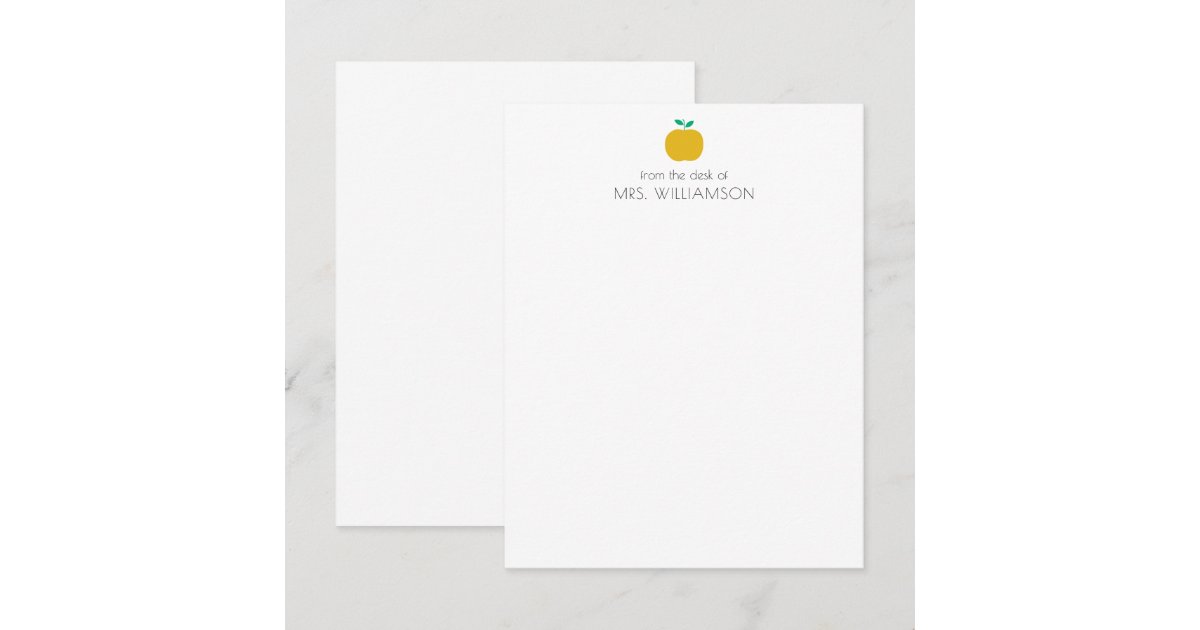 Simple Yellow Cute Apple Personalized Teacher Note Card | Zazzle