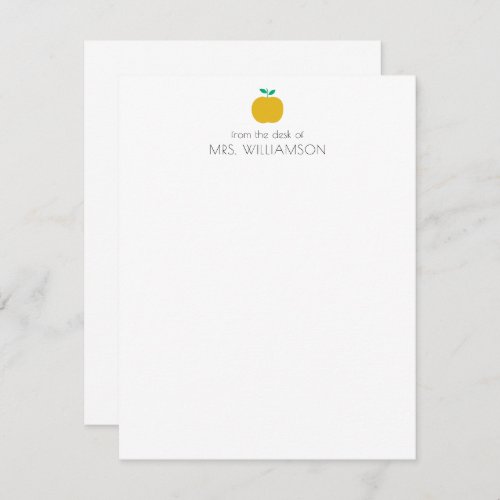 Simple Yellow Cute Apple Personalized Teacher  Note Card