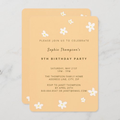 Simple Yellow Cute Daisies Girl Birthday Party Invitation