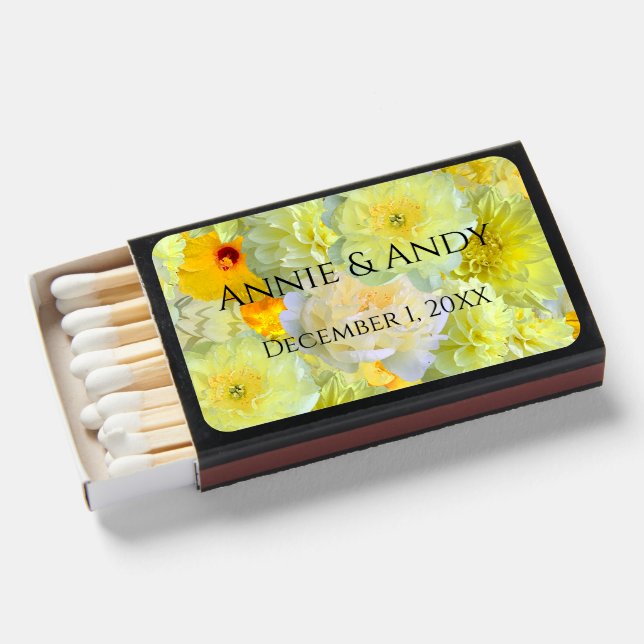 Simple Yellow Floral Watercolor Wedding Matchboxes (Front Open)
