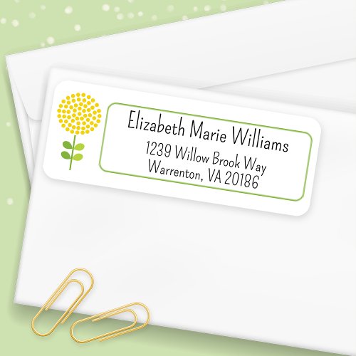 Simple Yellow Flower Return Address Label