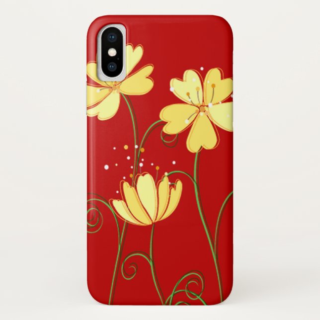Simple Yellow Flowers On Red Case-Mate iPhone Case (Back)