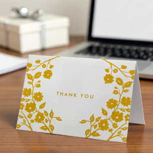 Simple Yellow Folk Art Flowers Thank You Custom Card