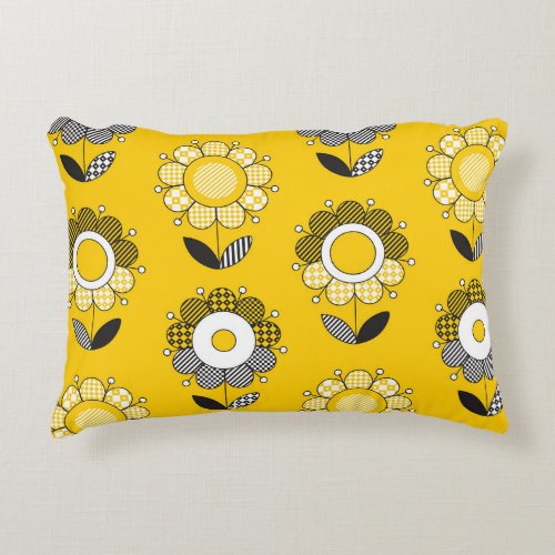 Simple Yellow Folk Floral Pattern Accent Pillow