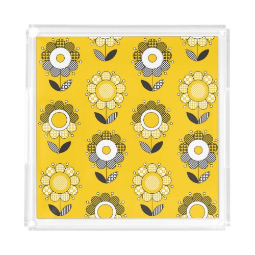 Simple Yellow Folk Floral Pattern Acrylic Tray