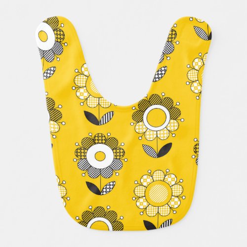 Simple Yellow Folk Floral Pattern Baby Bib