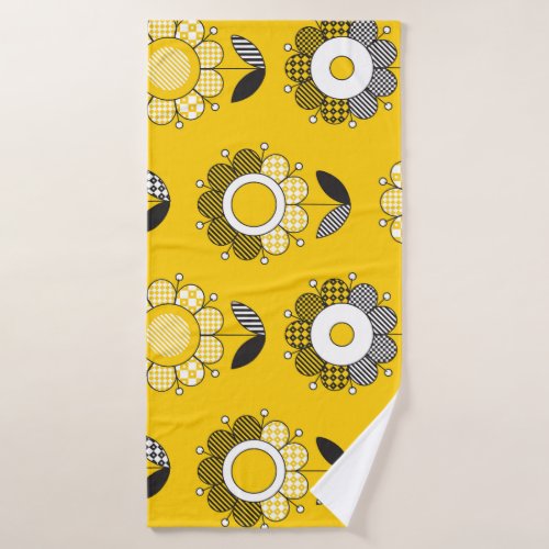 Simple Yellow Folk Floral Pattern Bath Towel