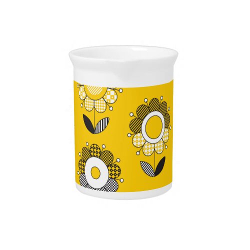 Simple Yellow Folk Floral Pattern Beverage Pitcher