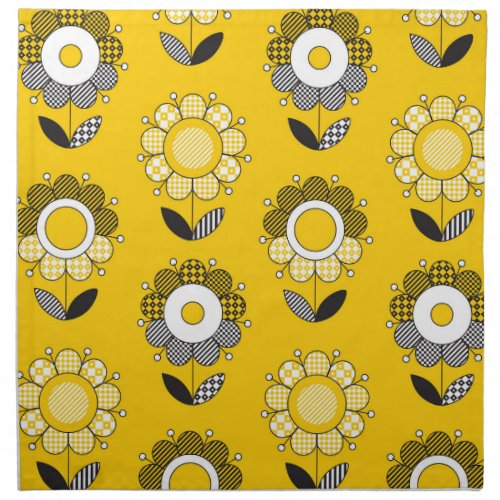 Simple Yellow Folk Floral Pattern Cloth Napkin