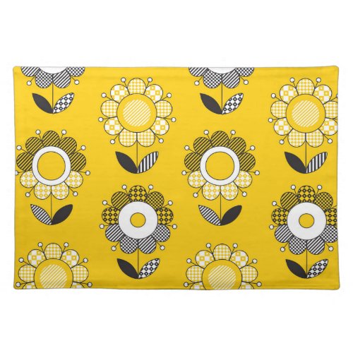 Simple Yellow Folk Floral Pattern Cloth Placemat