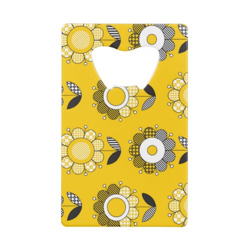 Simple Yellow Folk Floral Pattern Credit Card Bottle Opener