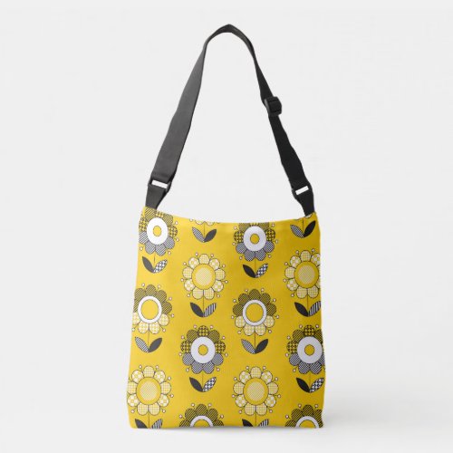 Simple Yellow Folk Floral Pattern Crossbody Bag