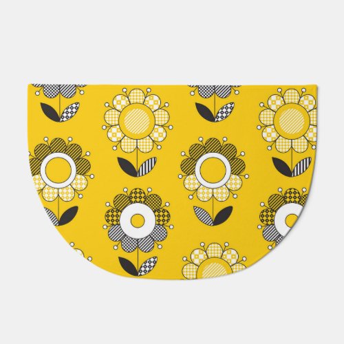 Simple Yellow Folk Floral Pattern Doormat
