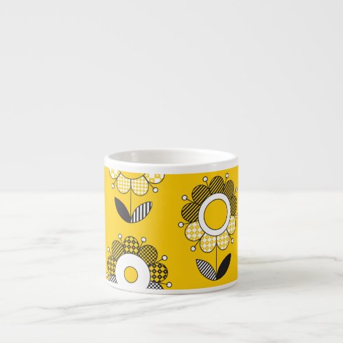 Simple Yellow Folk Floral Pattern Espresso Cup