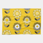 Simple Yellow Folk Floral Pattern Kitchen Towel