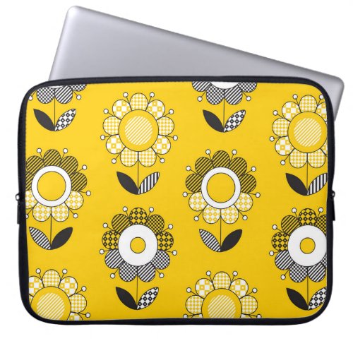 Simple Yellow Folk Floral Pattern Laptop Sleeve