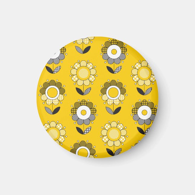Simple Yellow Folk Floral Pattern Magnet (Front)