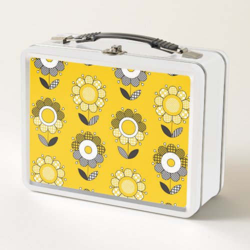 Simple Yellow Folk Floral Pattern Metal Lunch Box