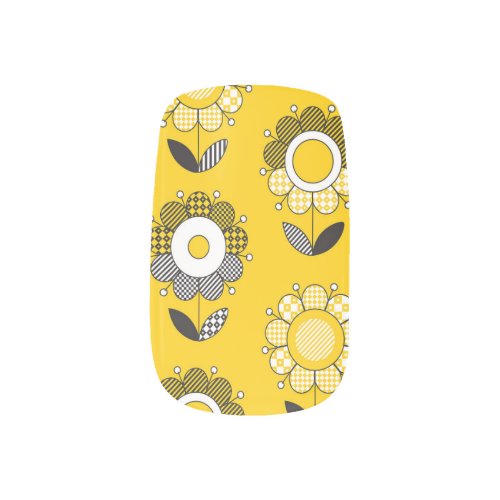 Simple Yellow Folk Floral Pattern Minx Nail Art