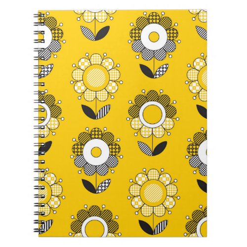 Simple Yellow Folk Floral Pattern Notebook