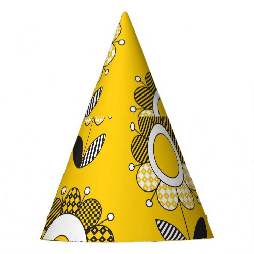 Simple Yellow Folk Floral Pattern Party Hat
