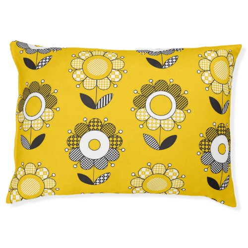 Simple Yellow Folk Floral Pattern Pet Bed