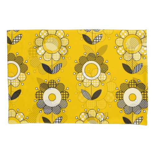 Simple Yellow Folk Floral Pattern Pillow Case