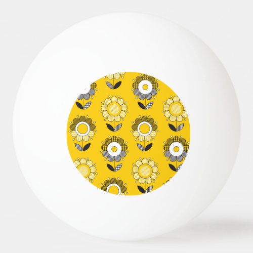 Simple Yellow Folk Floral Pattern Ping Pong Ball