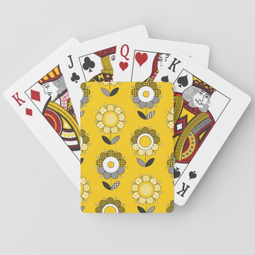 Simple Yellow Folk Floral Pattern Playing Cards