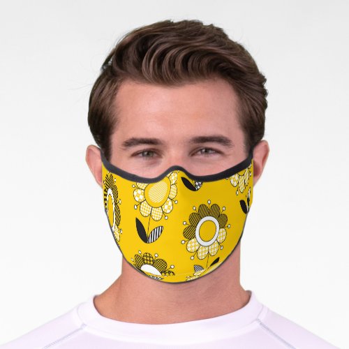 Simple Yellow Folk Floral Pattern Premium Face Mask