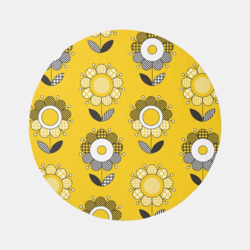 Simple Yellow Folk Floral Pattern Rug