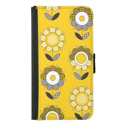 Simple Yellow Folk Floral Pattern Samsung Galaxy S5 Wallet Case