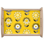 Simple Yellow Folk Floral Pattern Serving Tray