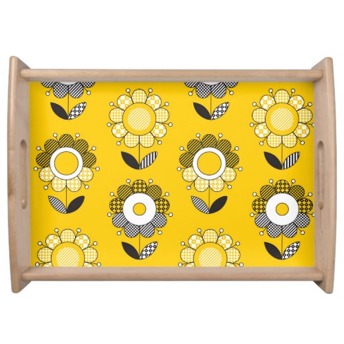 Simple Yellow Folk Floral Pattern Serving Tray