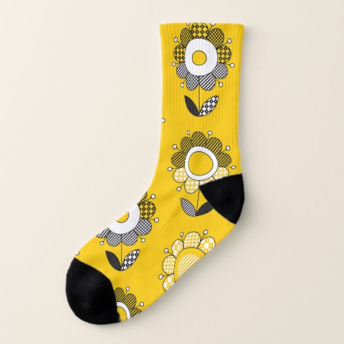 Simple Yellow Folk Floral Pattern Socks