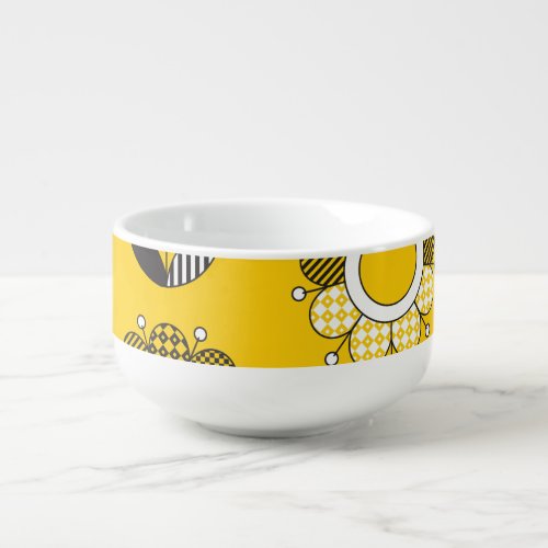 Simple Yellow Folk Floral Pattern Soup Mug