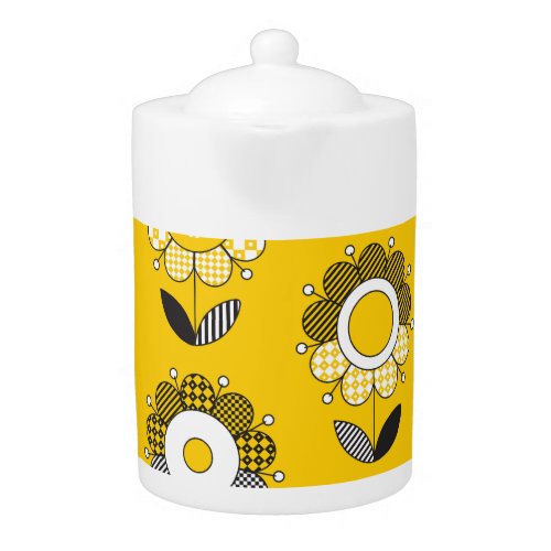 Simple Yellow Folk Floral Pattern Teapot